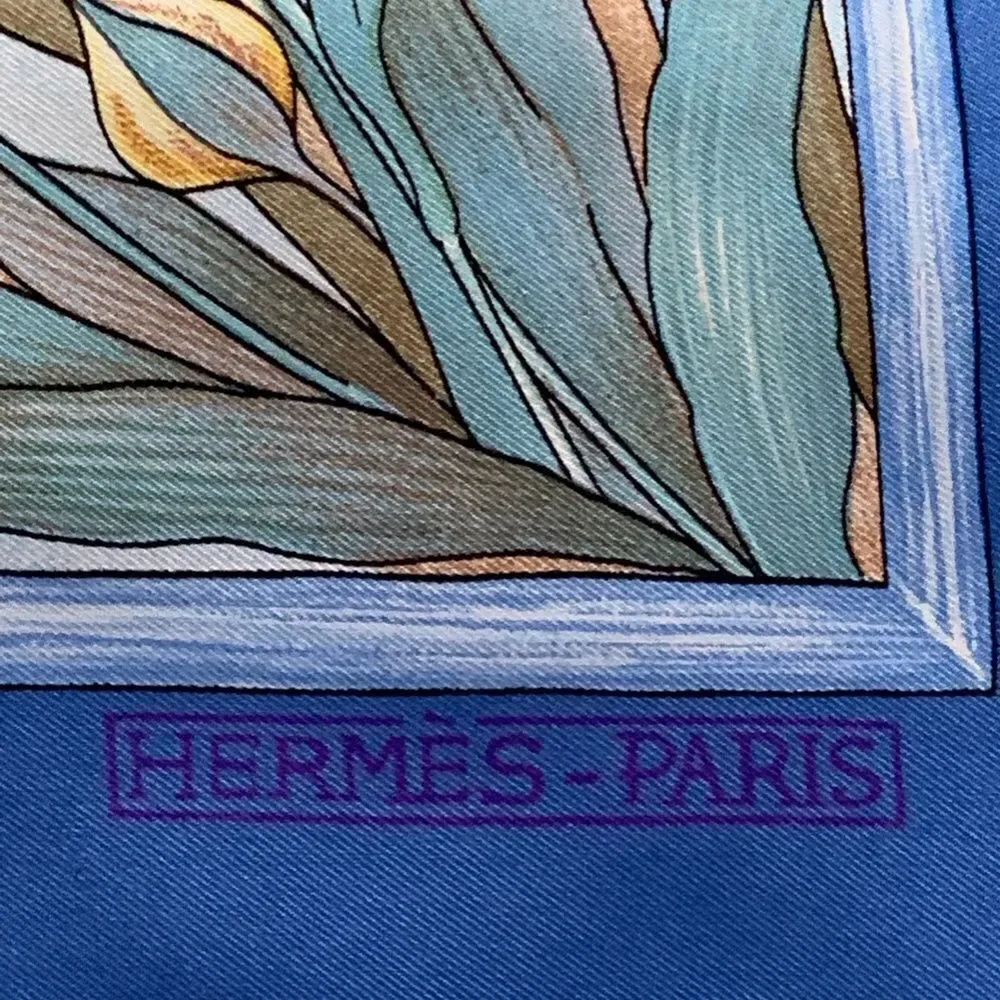 Herme's Claude Monet Giverny Garden Blue Pink Silk Scarf 35" square 1989 NIB - Picture 8 of 16
